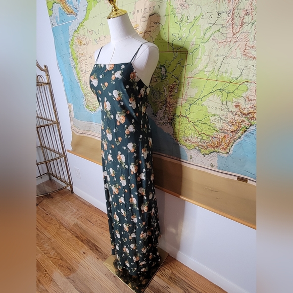 Workshop Republic Clothing Dresses & Skirts - The Workshop Dark Green Floral Maxi Dress Spaghette Straps. Garden Girl Cottage